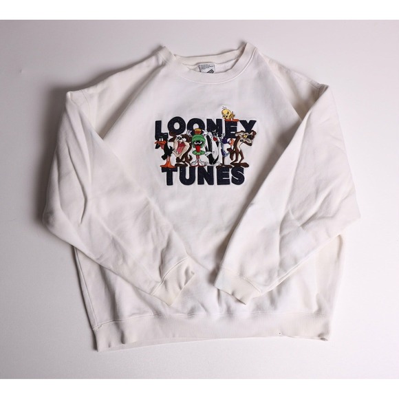 Warner Bros. Studio Store Other - Vintage Warner Bros Looney Tunes Embroidered White Sweatshirt Mens Medium 90s